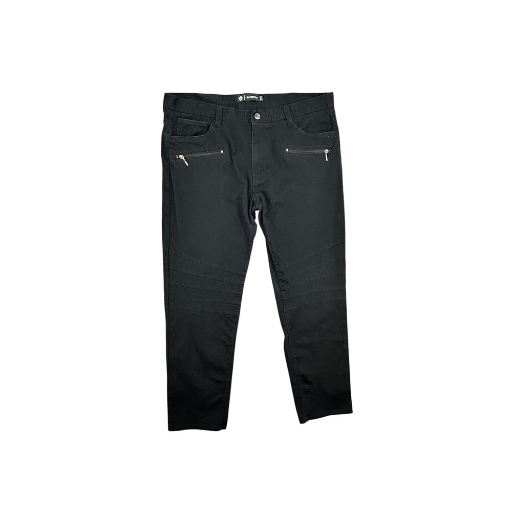 Akademiks Mens Biker Moto Pants Black Stretch Twill Slim Fit 42x32